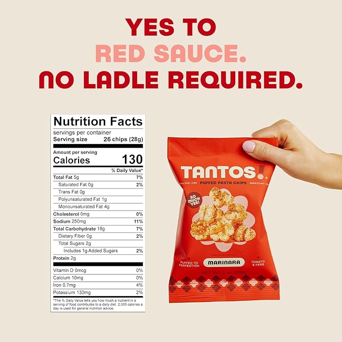 Tantos! Puffed Pasta Chips ??Healthy Pasta Snack by Top Chef Joe Sasto ??Plant-Based, Low Calorie, Crunchy Chips ??Variety Pack ??Marinara, Pesto, Cacio e Pepe, Classico ??Gourmet Bold Flavors (4 oz 6 Pack, Marinara)