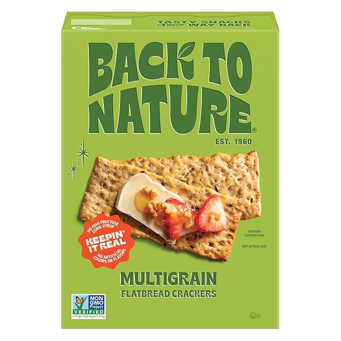 Back to Nature Multigrain Flatbread Crackers, Non-GMO, Vegan Friendly Snack Cracker, Made with Wheat Flour & Whole Grains, Snack Happy, 5oz Box