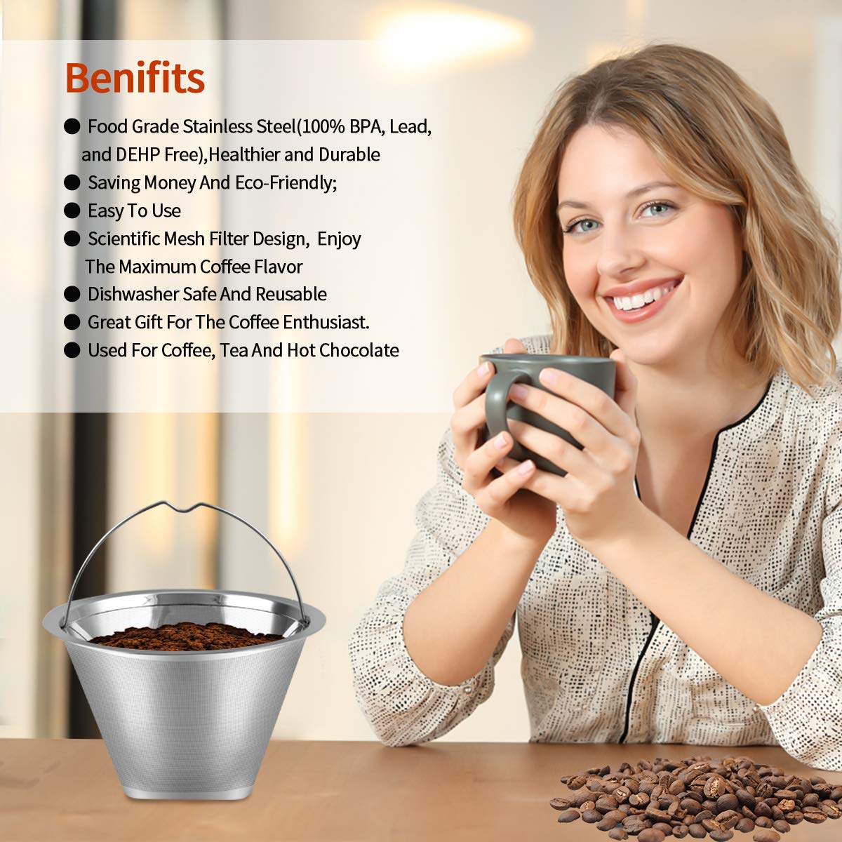 #4 Reusable Cone Coffee Filters, Fits Cuisinart 8-12 Cup Drip Coffee Maker