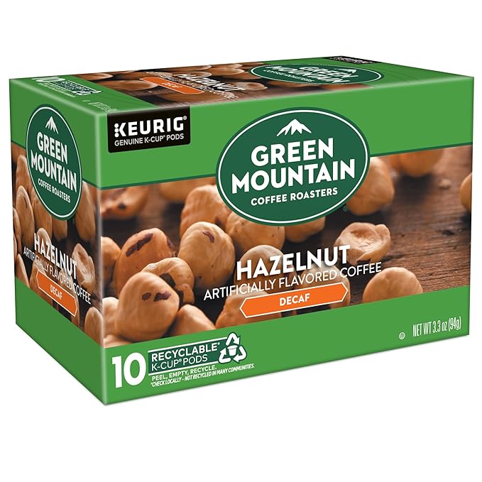 Green Mountain Coffee Roasters Hazelnut Decaf Keurig Single-Serve K-Cup pods, Light Roast Coffee, 60 Count (6 Packs of 10)