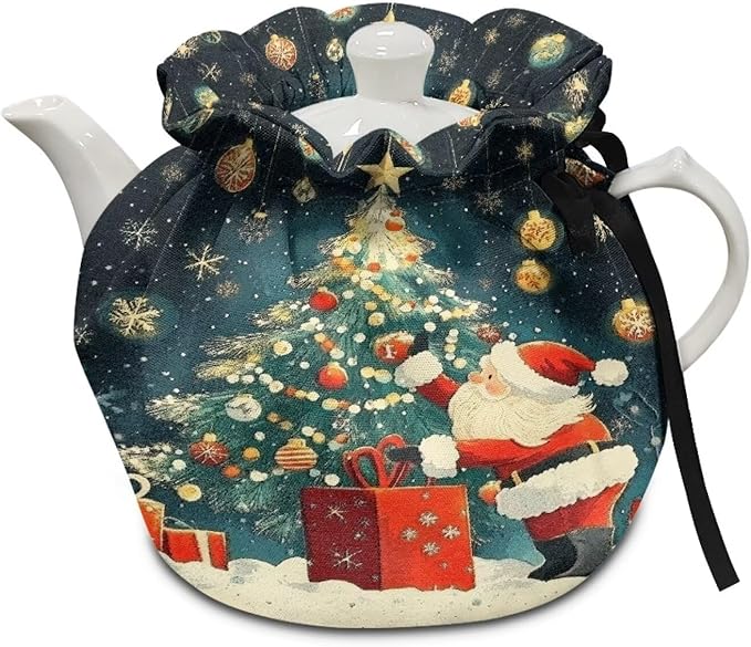 Tree and Santa Claus Tea Cozy for Teapot Insulated Tea Cosy for Teapot Kitchen Home Decorative Accessories Tea Pot Cozy for Keeping Warm Table Hotel Tea Party Restaurant