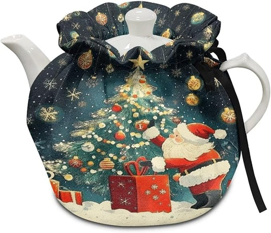 Tree and Santa Claus Tea Cozy for Teapot Insulated Tea Cosy for Teapot Kitchen Home Decorative Accessories Tea Pot Cozy for Keeping Warm Table Hotel Tea Party Restaurant