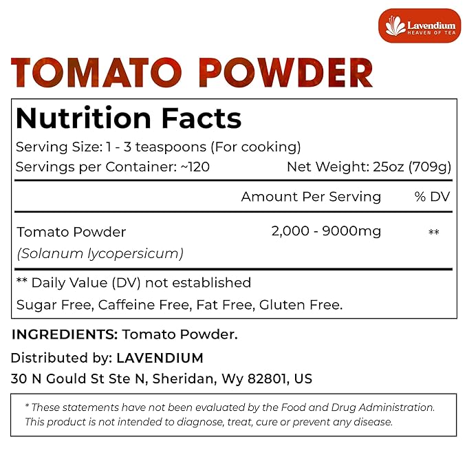 Lavendium, Premium 1.56 lbs (25oz) Tomato Powder ??100% Pure Dehydrated Tomato ??Non-GMO, Vegan, Gluten-Free, No Additives ??Rich Color & Flavor ??Great for Cooking, Seasoning, Sauces & More