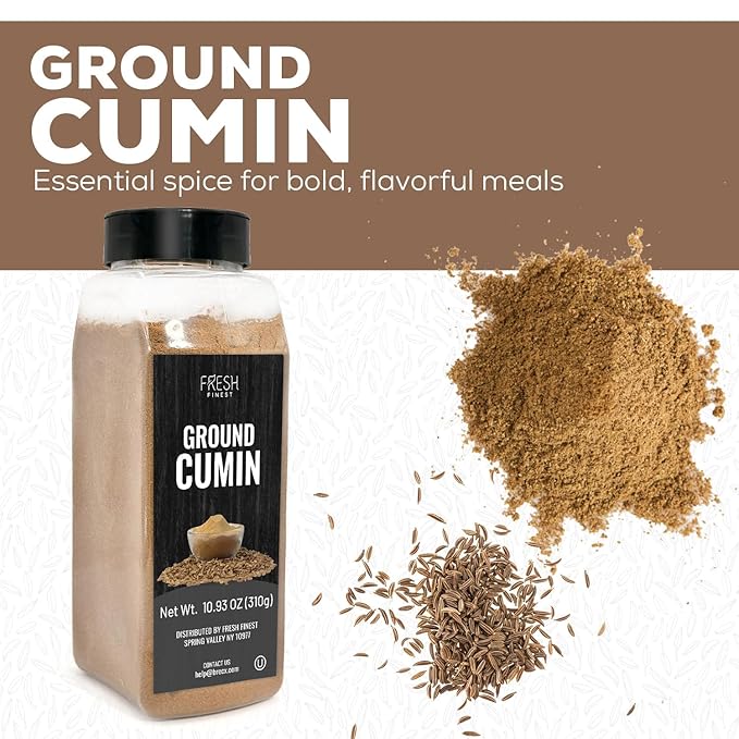 Fresh Finest Ground Cumin 10.93oz - Premium Quality Ground Cumin - All-Natural, Non-GMO, Gluten-Free, Kosher - Perfect for Cooking, Seasoning, and Spicing