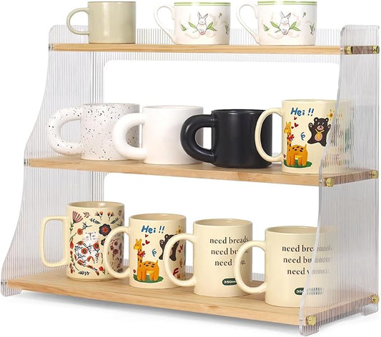 Coffee Mug Holder Wooden Cup Rack,3-Tier Acrylic Home Coffee Mug Display Rack for Kitchen Countertops, Coffee Bars, for Placing Mugs, Coffee Beans, Syrup, Cups, Stirrers ??,<div>