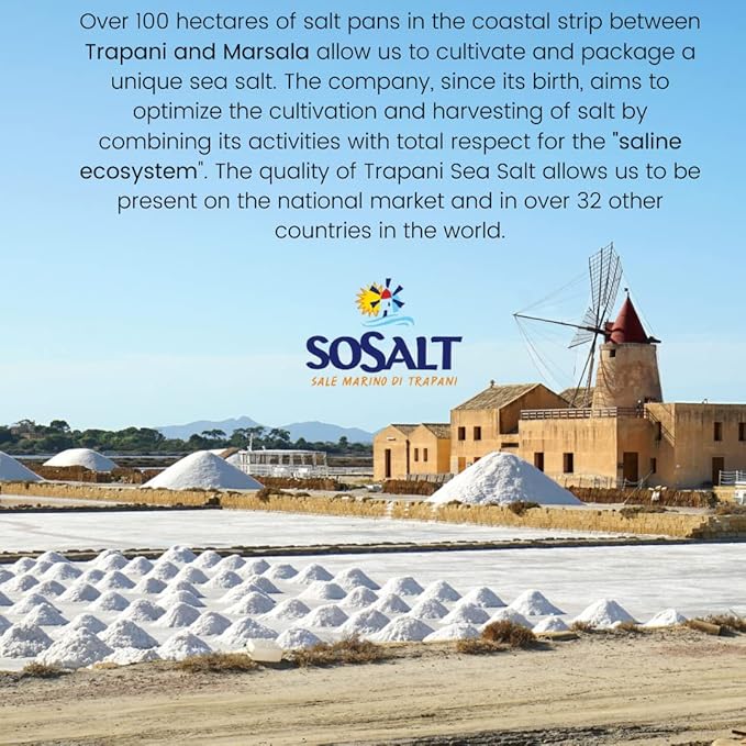 SOSALT DAL MARE DI TRAPANI Kosher Certified Coarse Sea Salt from Trapani, Sicily, Naturally Farmed, Large Crystal, Great for Cooking, Seasoning Recipes and More, Product of Italy, 3 Lbs (1.36 Kg)