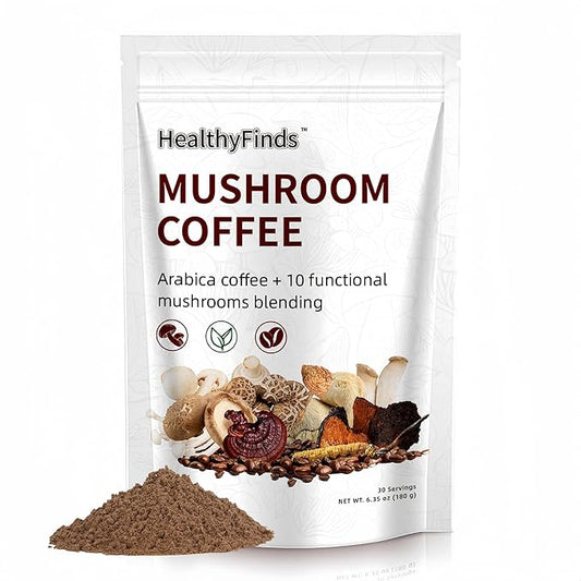 HealthyFinds Organic Mushroom Coffee Instant with 10 Superfood Mushrooms for Better Focus, Energy