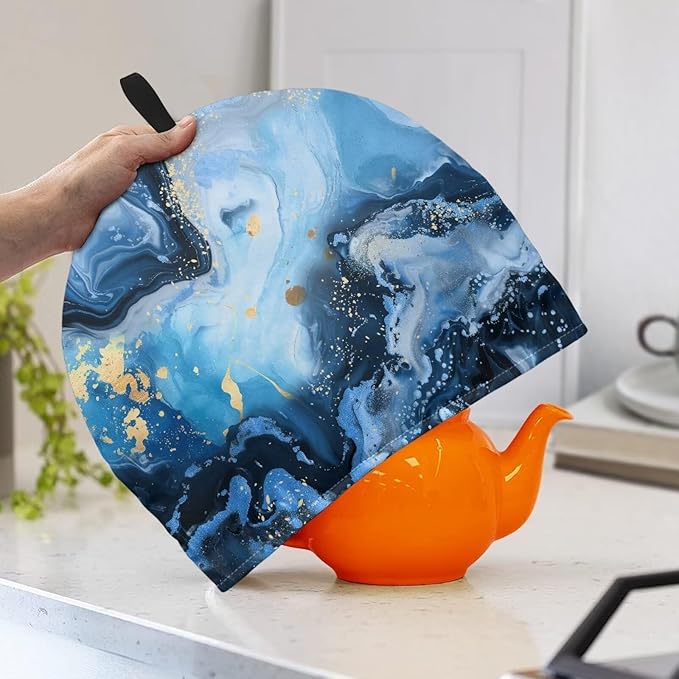 Blue Marble Tea Cozy Kitchen Kettle Dust Cover Washable Teapot Dust Cover Tea Kettle Cover for Tea Pot Decorative Kitchen竊뉰lue竊?"<div>
