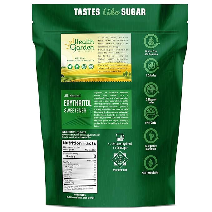 Health Garden Erythritol Sweetener - Non GMO - Gluten Free - Sugar Substitute - Keto Friendly - Tastes Like Sugar (4.75 lbs)