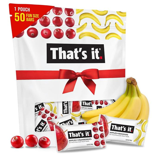 That???It. Fun Size Fruit Bars Variety Pack(50 Pieces, 10g Each) With Apples + Bananas, Apples + Cranberries, Non-GMO, Paleo and Kosher Friendly, Gluten Free Breakfast Snacks