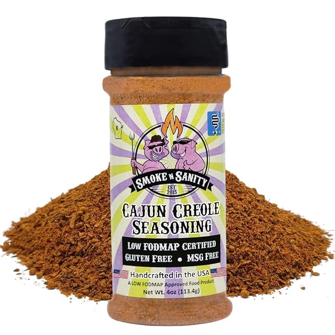 Smoke n Sanity Cajun Creole - Certified Low FODMAP Seasonings - Gluten Free - Certified Kosher - Dairy Free for Low FODMAP Snacks (4.0 oz)