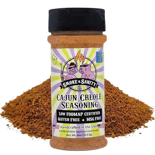 Smoke n Sanity Cajun Creole - Certified Low FODMAP Seasonings - Gluten Free - Certified Kosher - Dairy Free for Low FODMAP Snacks (4.0 oz)