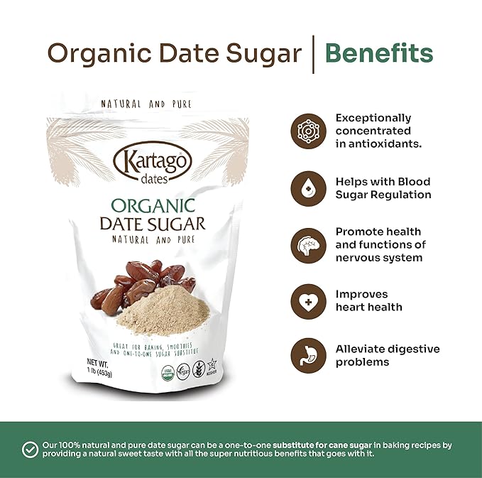 Organic Date Sugar - Sugar Substitute from Kartago, 1lb Single Pack
