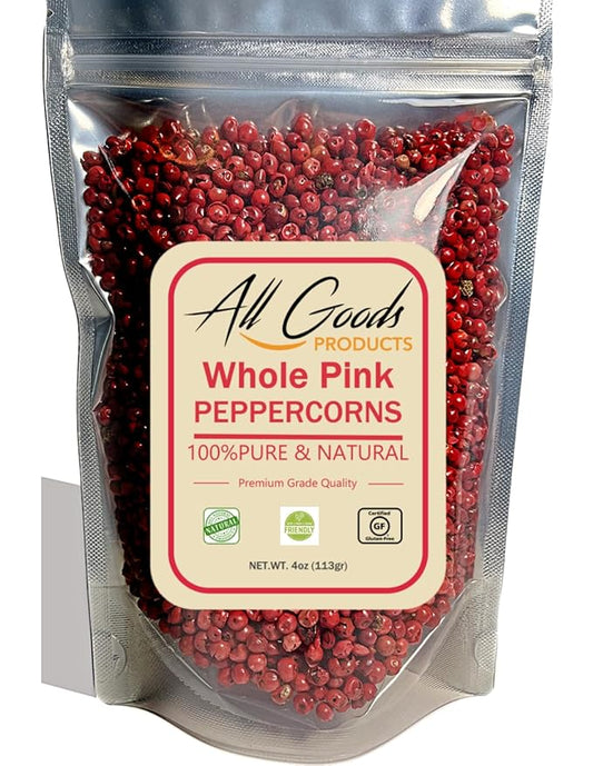 All Goods 4oz Pink Peppercorns, Brazilian Pepper Tree, Grinder Refill - Whole Pink Pepper Bulk, Fresh Peppers. Pimienta Roja.