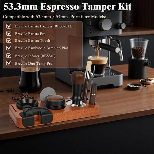 8 PCS Espresso Accessories Kit, 53.3mm Espresso Tamper Kit Coffee Tamper Set with Coffee