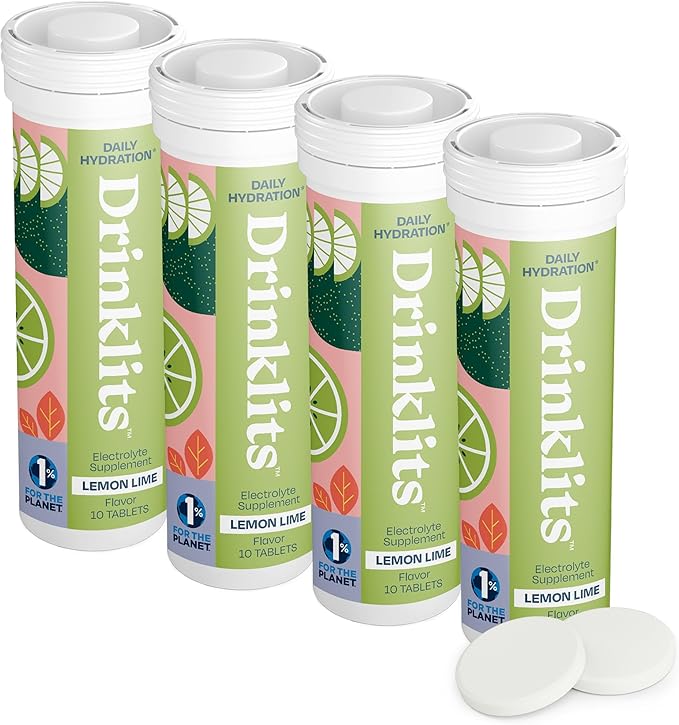 Drinklits Lemon-Lime Daily Electrolyte Hydration Tablets (4) Tube Bundle | Natural Sports Drink ??0g Sugar ??Excellent Flavor | 40 Servings - 10 Tablets Per Tube