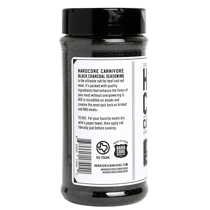 Hardcore Carnivore Black: Activated Charcoal Meat Seasoning Rub (13 oz Shaker) Texas-Made, Blend for Steak, Brisket, Burgers, BBQ, Grilling and Smoking