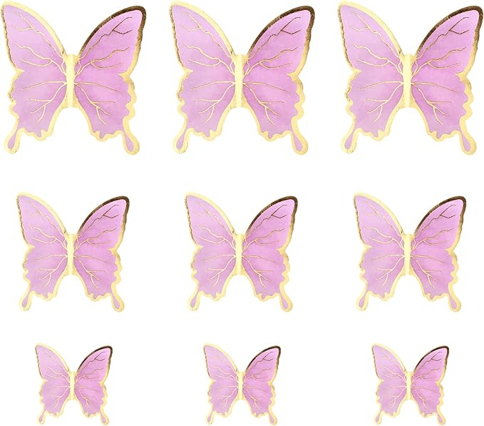 30PCS Butterfly Cake Toppers 3D Purple Gold Butterfly Cupcake Toppers Birthday Party Cake Decorations Supplies for Anniversary Wedding Party Baby Shower Wall Decor