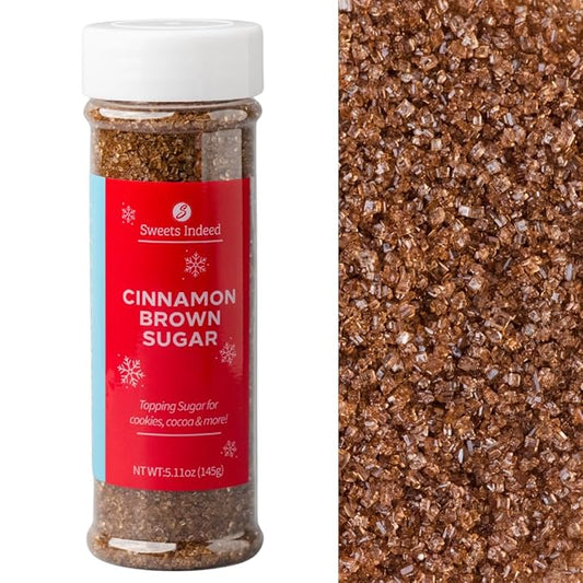 Sweets Indeed Cinnamon Brown Sugar Topping ??5.11 oz Jar | Holiday Baking & Drink Garnish | Edible Sugar for Cookies, Cupcakes, Cocoa, Coffee, Cocktails & Desserts