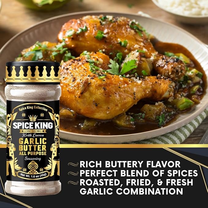 Spice King Garlic Butter All Purpose Seasoning - 1.8 Oz Shaker Bottle - Gourmet BBQ Seasoning & BBQ Rub for Smoking and Grilling - Made With Real Garlic Herb Butter