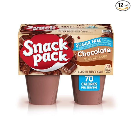 Snack Pack Sugar-Free Chocolate Pudding Cups, Lunchbox Snack, 4 Count, 12 Pack