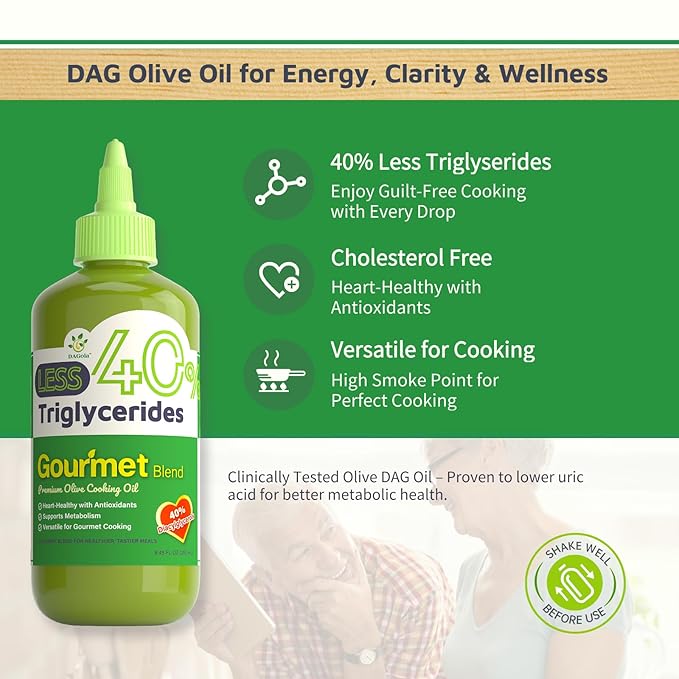 DAGola Gourmet Blend Olive Oil - Keto-Friendly, 50% EVOO & 50% Olive DAG, 40% Less Triglycerides, 250ml Chef Bottle ??Premium Cooking Oil for Heart Health, Frying, and Dressings