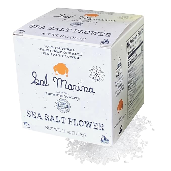 SAL MARINA | Unrefined Sea Salt Flower 11oz - Harvested Hand | Kosher Salt 100% Natural - Vegan Gluten Free Organic Table Salt Seasoning Food