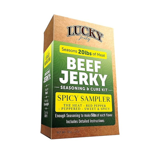 Lucky Jerky Ultimate Spicy DIY Jerky Seasoning Kit - 12oz - The Heat, Red Pepper, Black Pepper and Sweet & Spicy