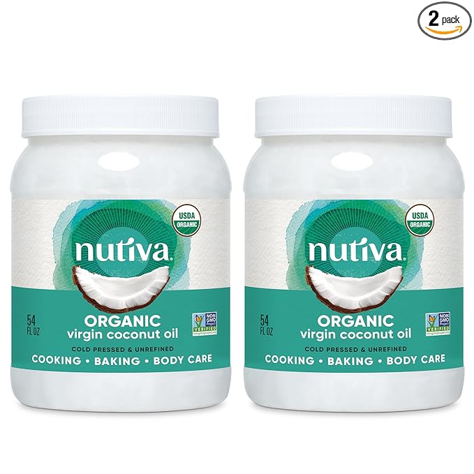 Nutiva Organic Coconut Oil 54 fl oz, Cold-Pressed, Unrefined Cooking Oil, Natural Hair Oil, Skin Oil, Massage Oil, USDA Organic, Extra Virgin Coconut Oil (Aceite de Coco) (Pack of 2)