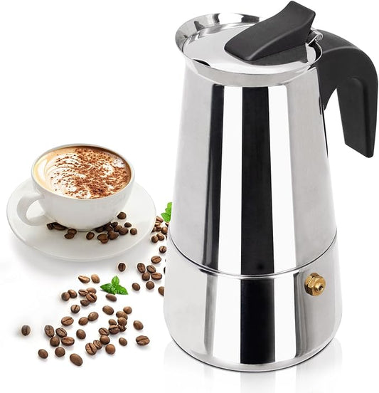 2 Cup 100ml Moka Pot Stainless Steel Espresso Coffee Maker Stovetop Percolator Coffeemaker Italian Classic Style Brewing Greca Cafe Mocha Machine for Cafeteras Lover Camping Travel and Home Use 3.3oz