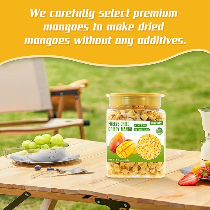 Haomly Freeze Dried Mango,5.3OZ/150g,Diced Mango Snacks for Kids or Adults,Frozen Dried Fruit Snacks for Baking,Tea,Smoothie, Yogurt,No Sugar & Additives