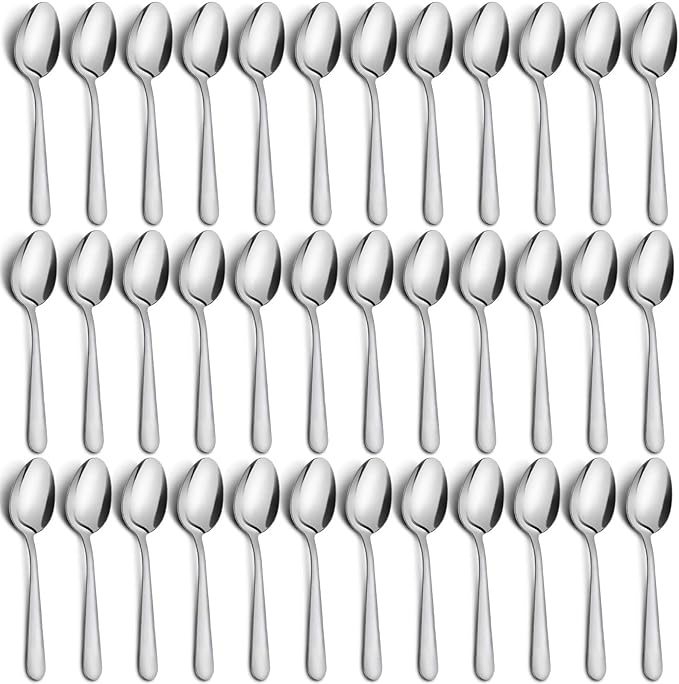 36-Piece Stainless Steel Silverware Set, 5.9" Tea Spoons, Durable Small Spoons, Cost-effective for Home, Kitchen, Restaurant - Mirror Polished, Dishwasher Safe