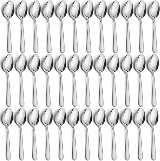 36-Piece Stainless Steel Silverware Set, 5.9" Tea Spoons, Durable Small Spoons, Cost-effective for Home, Kitchen, Restaurant - Mirror Polished, Dishwasher Safe