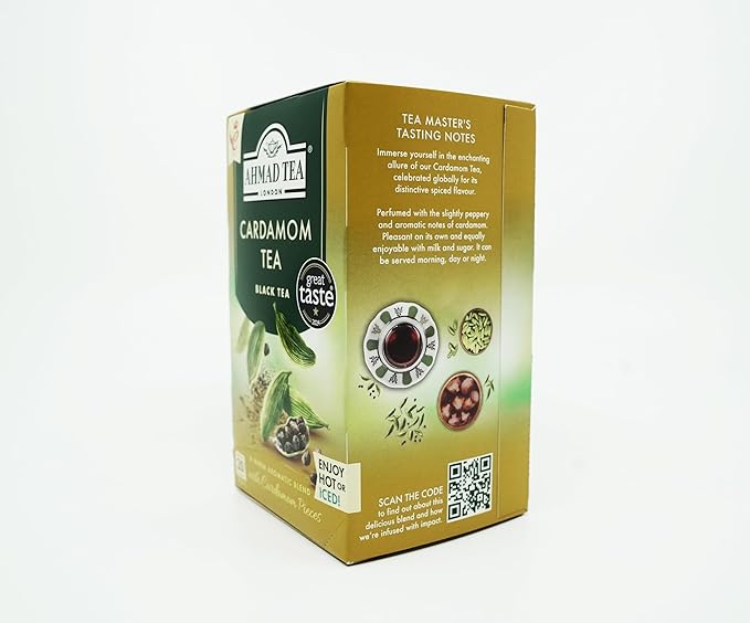 Ahmad Tea Black Tea, Cardamom Teabags, 20 ct (Pack of 1) - Caffeinated & Sugar-Free