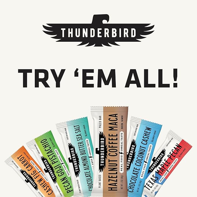 Thunderbird Bars Energy Snack, Gluten-Free with Protein, Healthy Real Food, Vegan Paleo Non-GMO, No Added Sugar, Chocolate Coconut Cashew Flavor (12 Count, 1.7 oz. Bars)