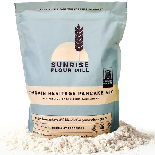 Sunrise Flour Mill USDA Organic 7-Grain Heritage Pancake Mix | Enjoy Fluffy & Tasty Waffles | Easier to Digest with Less Bloating | Zero Additives (5 lbs)
