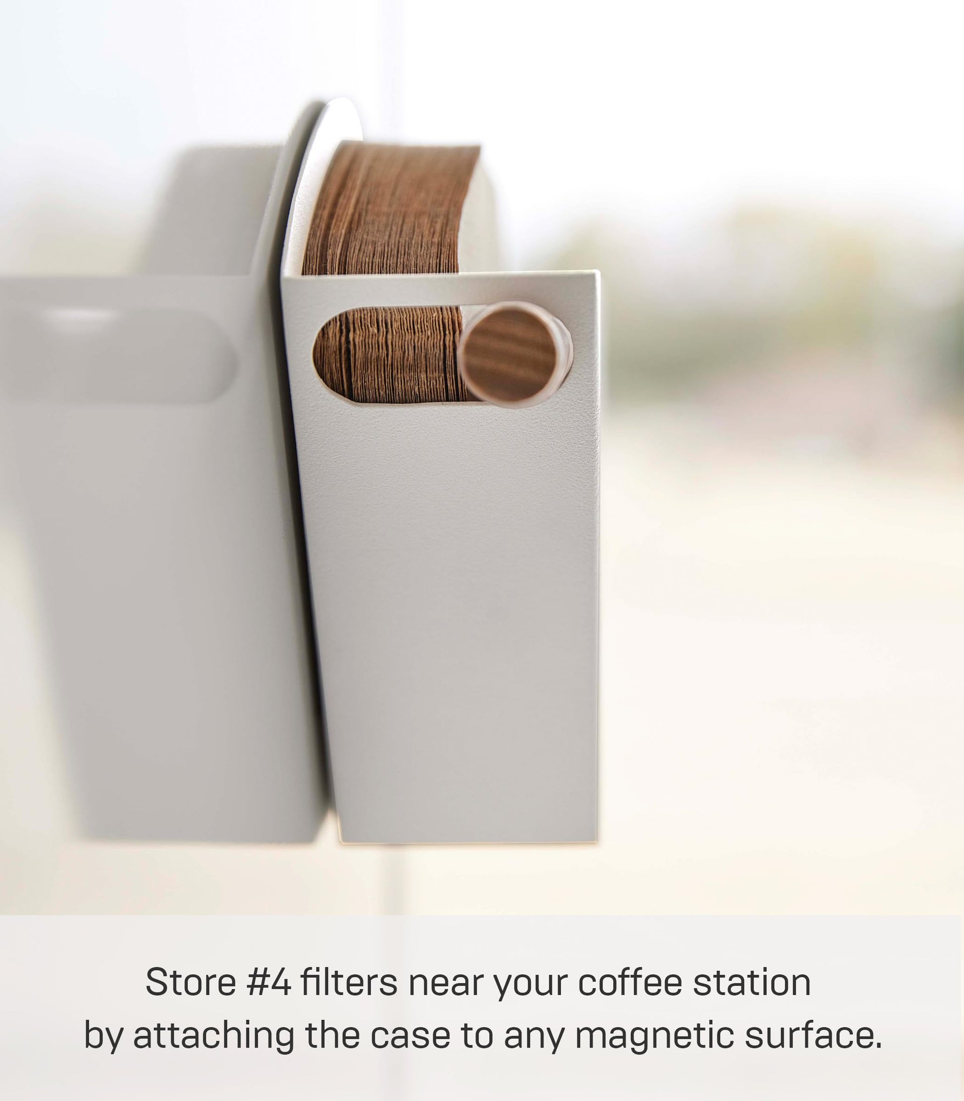 Yamazaki Home Magnetic Coffee Filter Case, Size 04, Steel and Wood, White