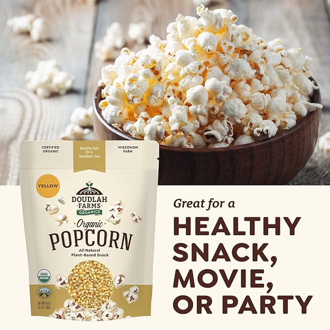 Organic Yellow Popcorn Kernels Unpopped 3 lb - Healthy, Non-GMO, Gluten-Free, Pesticide-Free, Chemical-Free, Glyphosate-Free, Grown in Regenerative Soil in Wisconsin USA by Doudlah Farms