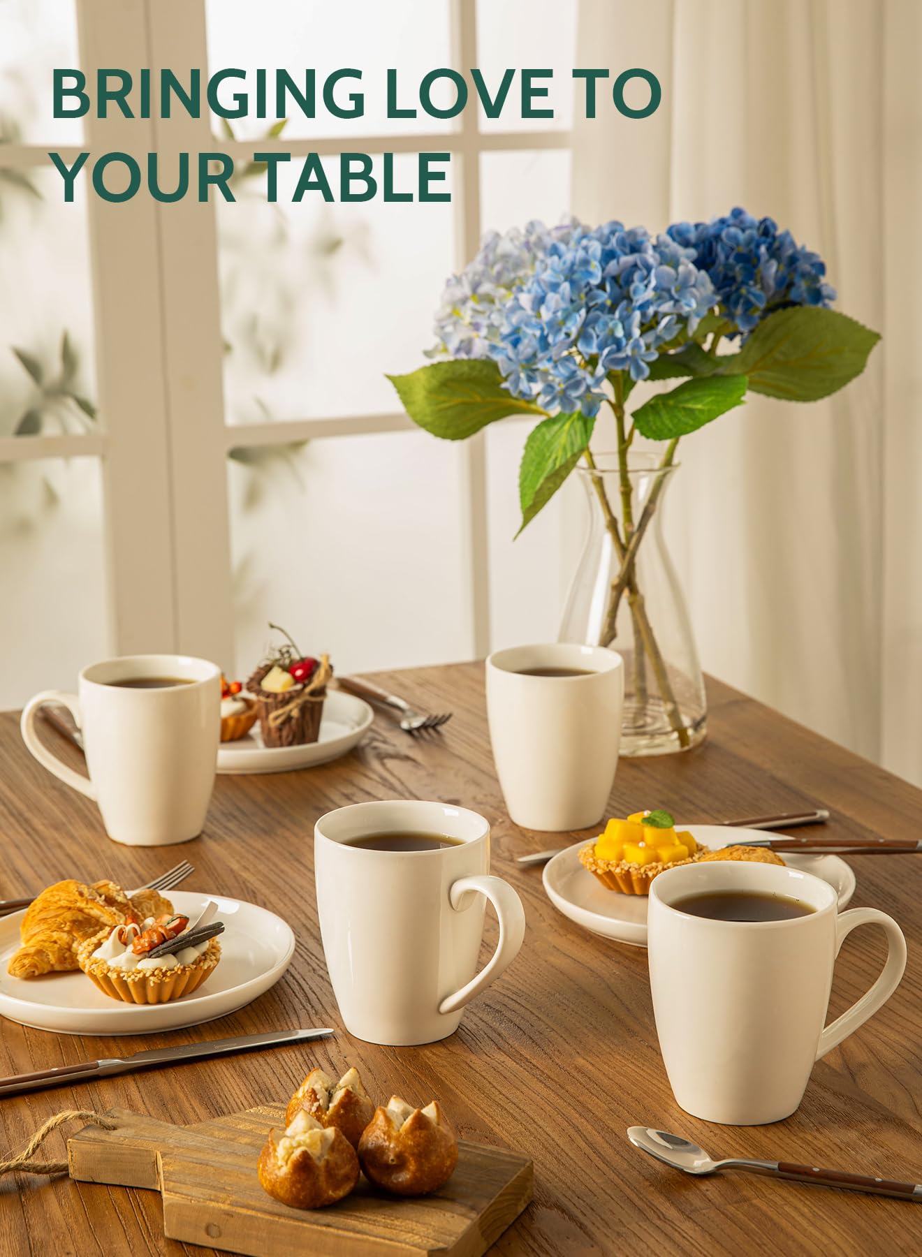 Sweese Porcelain Coffee Mugs - 16 Ounce - Set of 6, Cups for Latte, Hot Tea, Cappuccino, Mocha
