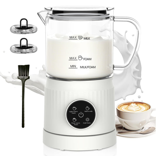 4-in-1 Electric Milk Frother and Steamer for Whole Milk, LED Touch Screen