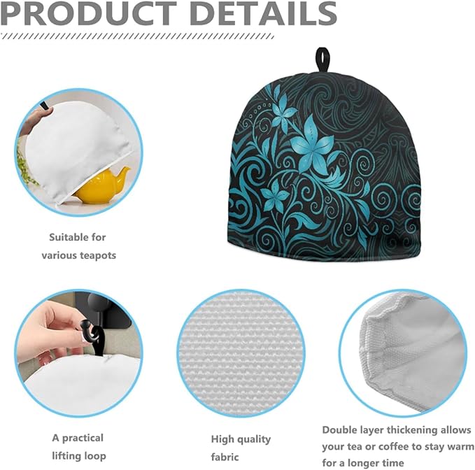 Polynesian Print Large Tea Cozy for Teapot Extra Thick Tea Pot Cover Home Kitchen Decoration Insulated Teapot Cozy Dust Kitchen Accessories for Home Daily
