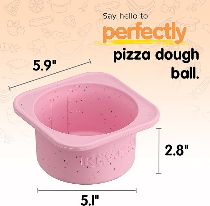 1000ml PLUS Pizza Sourdough Proofing Containers with Air-tight Lids for DIY family Artisan Pizza,Bread,Bagel-Food Grade Silicone -Dishwasher Safe-2 Pack (Cotton Candy-Sprinkles Pattern)