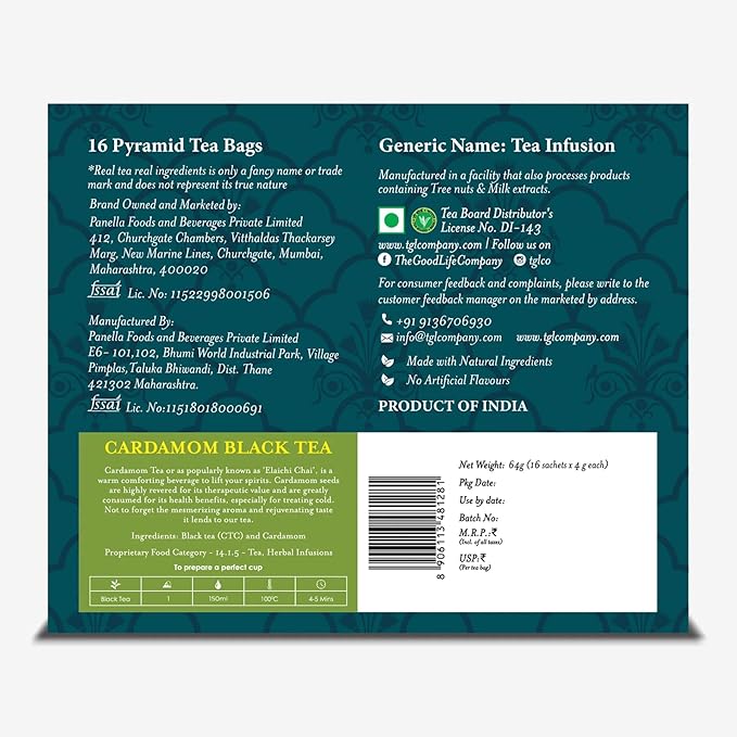 TGL Co. Chai ??Spiced Black Tea Bags | Bold Indian Chai with Real Spices | Strong & Aromatic | Gift-Ready Box (Cardamom Tea Bags)