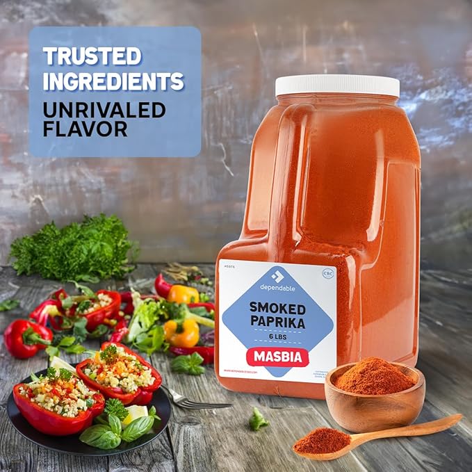 Dependable Food Smoked Sweet Paprika -6 Lb. Jar - Spanish, Bulk, Kosher Paprika Seasoning for Chefs & Culinary Enthusiasts - Natural, Non-GMO - Adds Smoky & Sweet Flavor to Grilled Meats, Paella, Roasted Vegetables, Stews & More - Allergen Free
