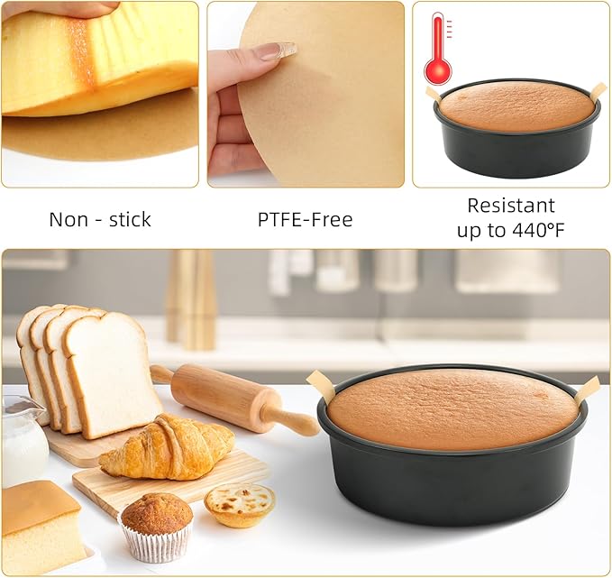 100 Sheets of 6-Inch Parchment Paper Rounds with Lift Tabs, Non-stick Precut Circle Cake Pan Liners, Ideal Baking Parchment Paper for Baking Cookies, Bread and Chiffon(Round 6in)