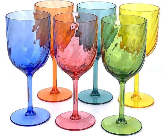 Yalin Set of 6 Unbreakable 12 oz Acrylic Plastic Wine and Water Tumbler Stackable Goblets. (Multicolor, 15 oz)