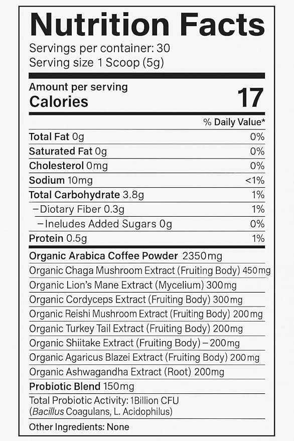 Organic Mushroom Instant Coffee – Premium Arabica & 7 Functional Mushrooms – Lion’s Mane, Chaga, Cordyceps – Focus, Energy, Immunity – USDA Organic, Vegan, Non-GMO – 30 Servings