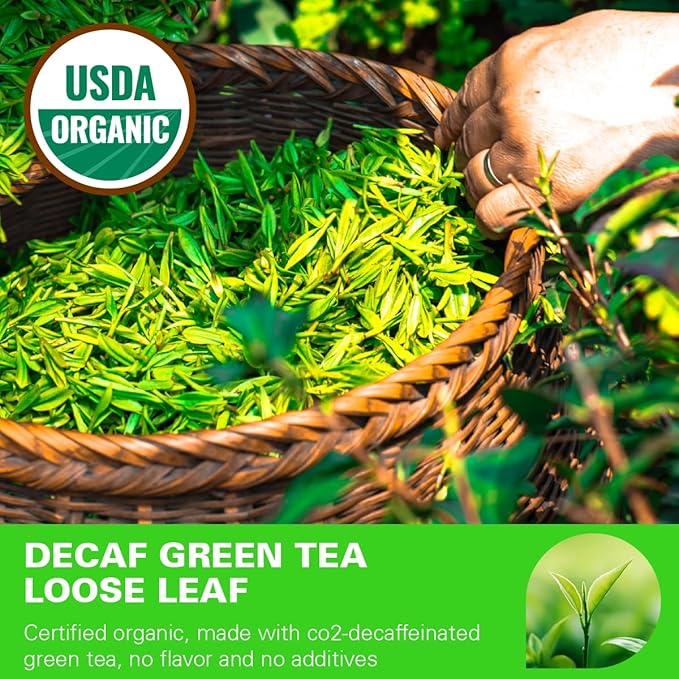 WT WEETEE Organic Decaf Green Tea Loose Leaf, 110+ Cups, Made of CO2-Decaffeinated Green Tea Leaves, Naturally Sweet, Smooth and Refreshing, 228g /8oz