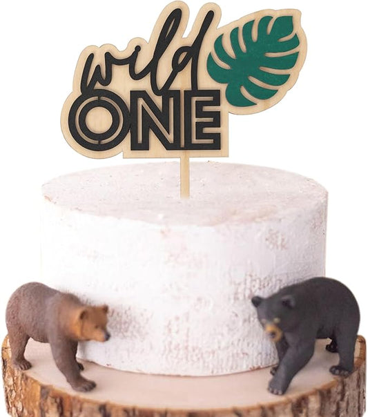 Wild ONE Wood Cake Topper - Birthday Tropical Wild One Theme Cake Decorations, First Birthday Party, Jungle Animal Safari Toddler Birthday Party Smash Cake 1st Birthday (WILD CAKE TOPPER)