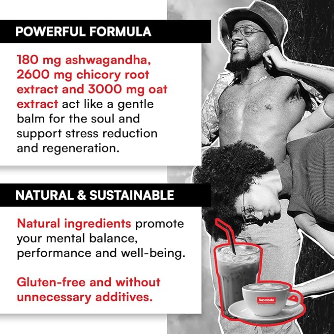Calm & Recovery (11 servings) - Instant Coffee - 100% caffeine-free with Ashwagandha & Magnesium - Superfood Cappuccino by Superitalia - official partner of Hyrox - Made in Italy